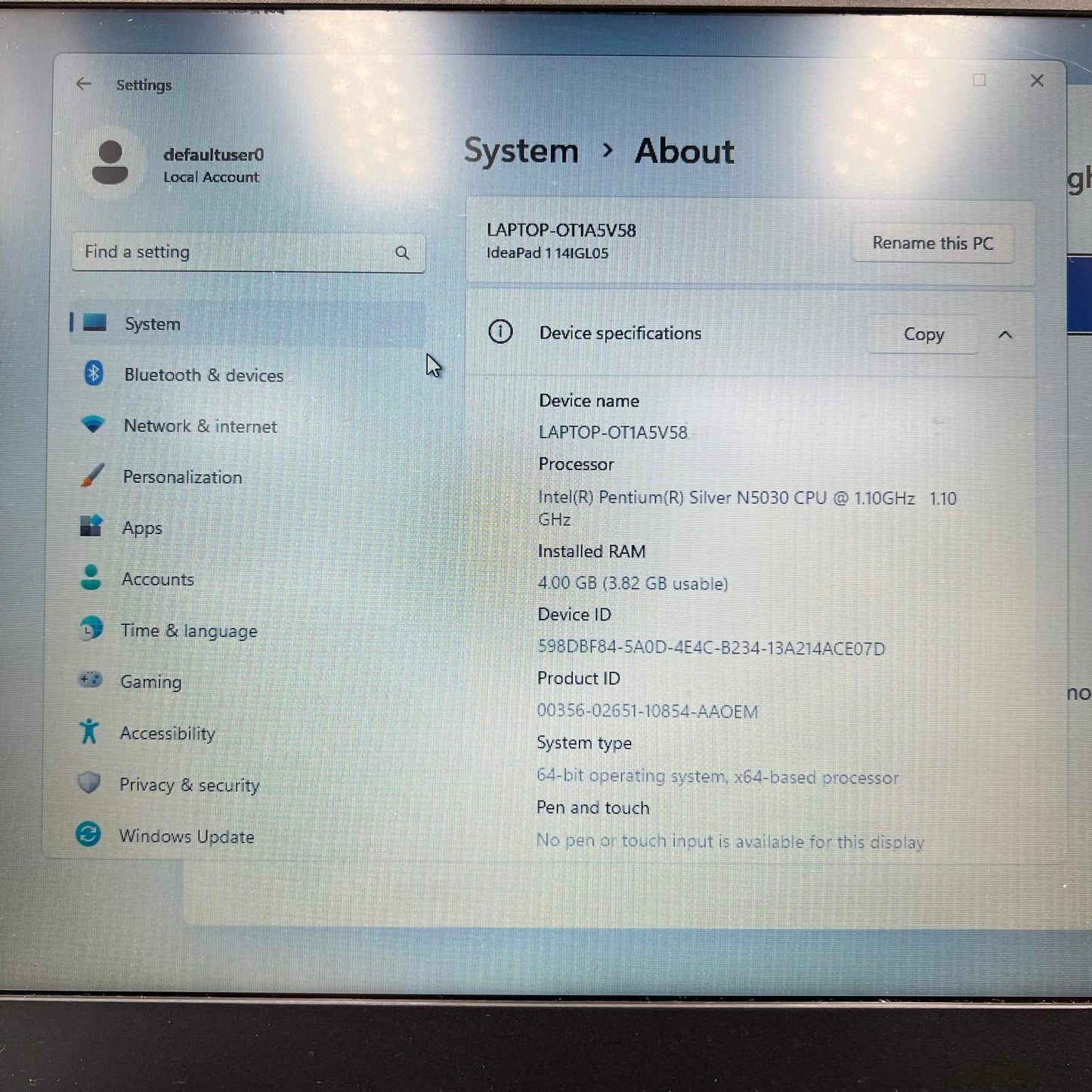 Lenovo IdeaPad 1 81VU 14" Pentium Silver N5030 1.1GHz 4GB RAM 128GB SSD