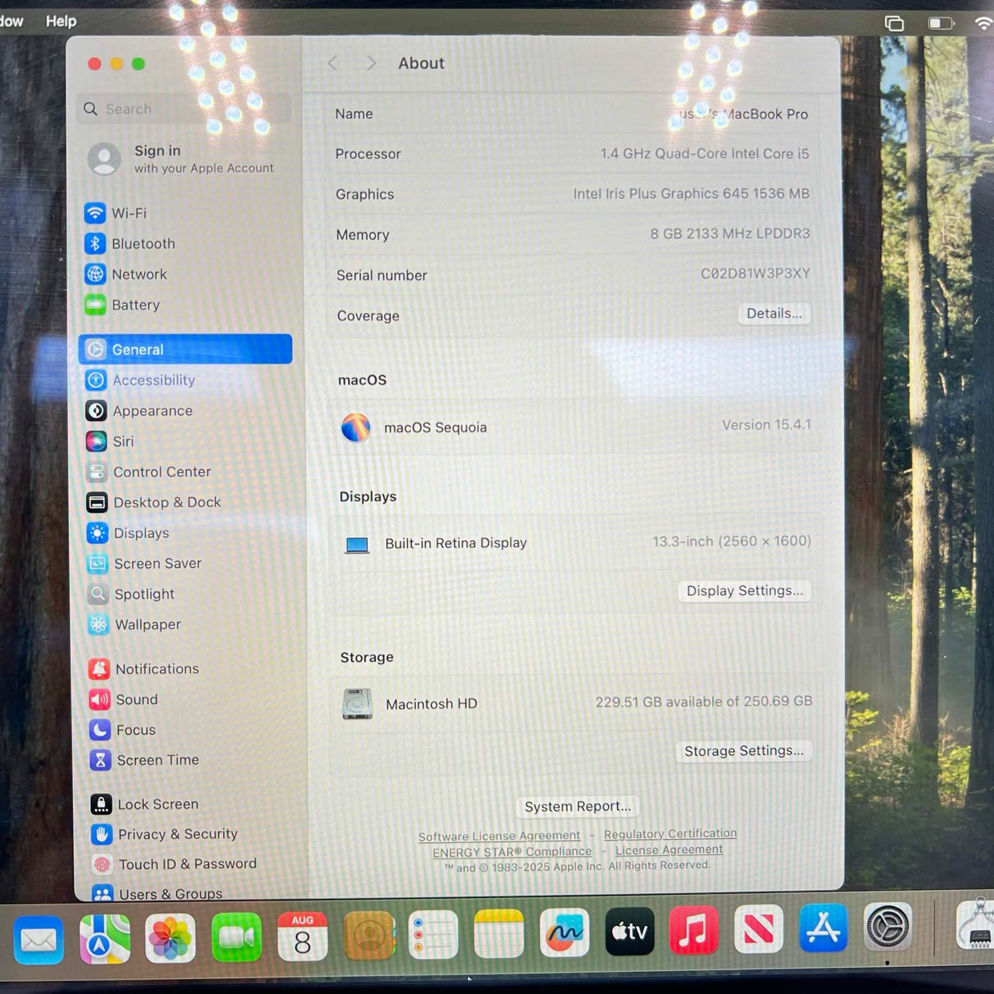 2020 Apple MacBook Pro 13.3" i5 1.4GHz 8GB RAM 256GB SSD Silver A2289